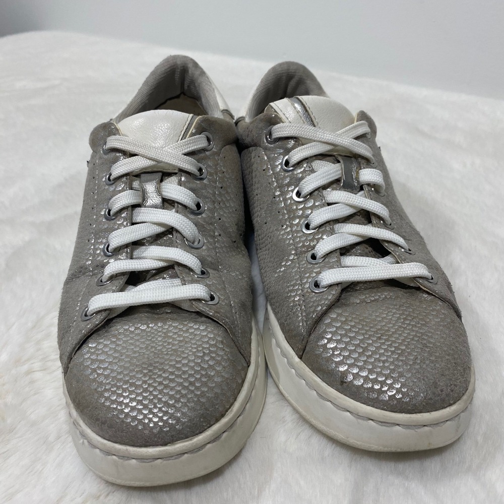 Geox Silver Snake Embossed Leather Fashion Sneakers Casual Shoes‎ Women's 9 - Picture 3 of 10